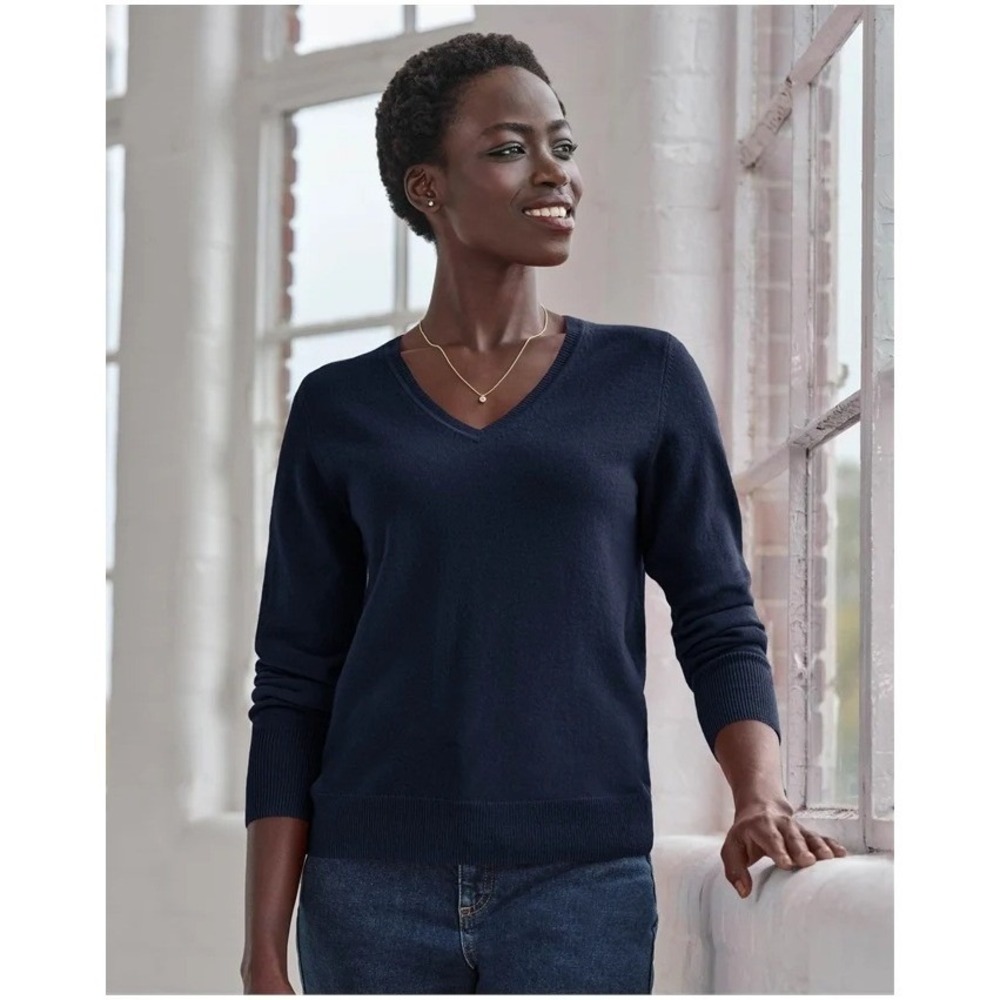 Charter Club 100% Cashmere Luxury‎ Navy Blue V-Neck Sweater Long Sleeve XL